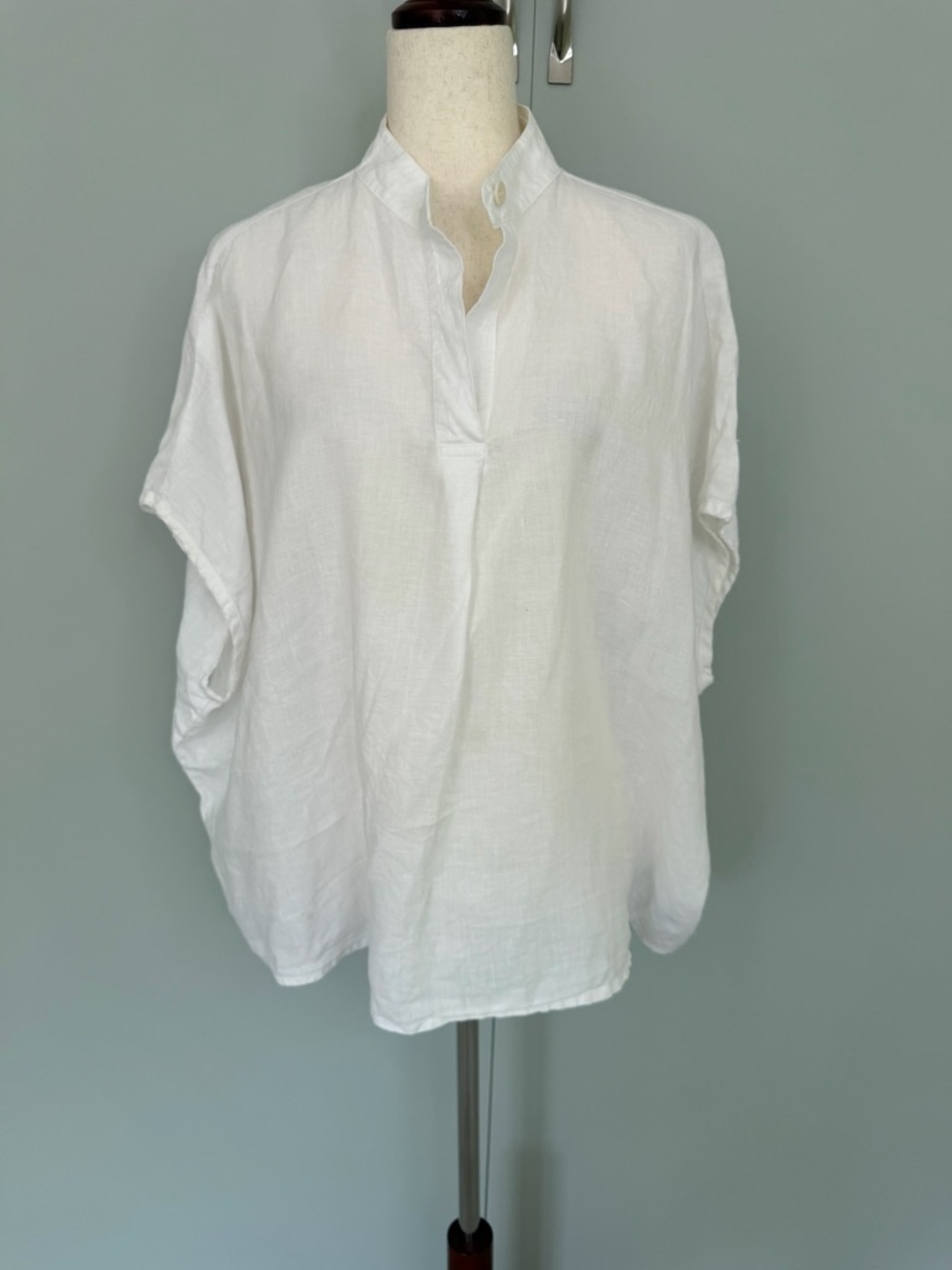 FLAX Women’s White 100% Linen Short Sleeve Popover Top